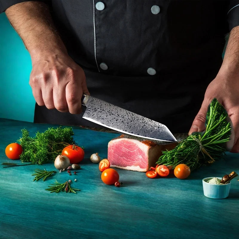 Damascus Pattern Santoku Chef Knife – 8" Stainless Steel & Pakka Wood Santoku Chef Knife Axl