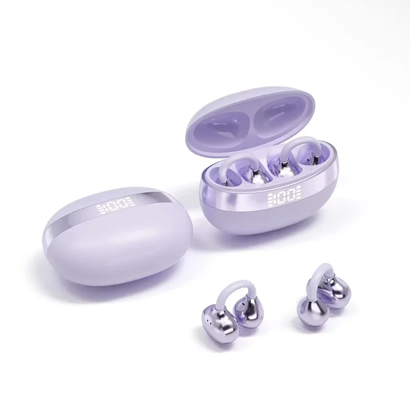 YU7 Sport Ear Clip Bluetooth Headphones with LED Display Wireless Earphones Axl PURPLE