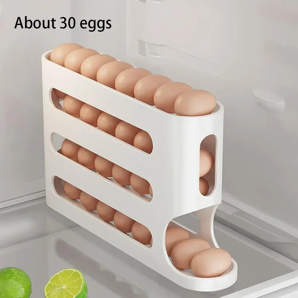 Rolling Egg Dispenser Rack – 2–4 Tier Fridge Egg Organizer Egg Organizer Rack Axl 4 Tier White B