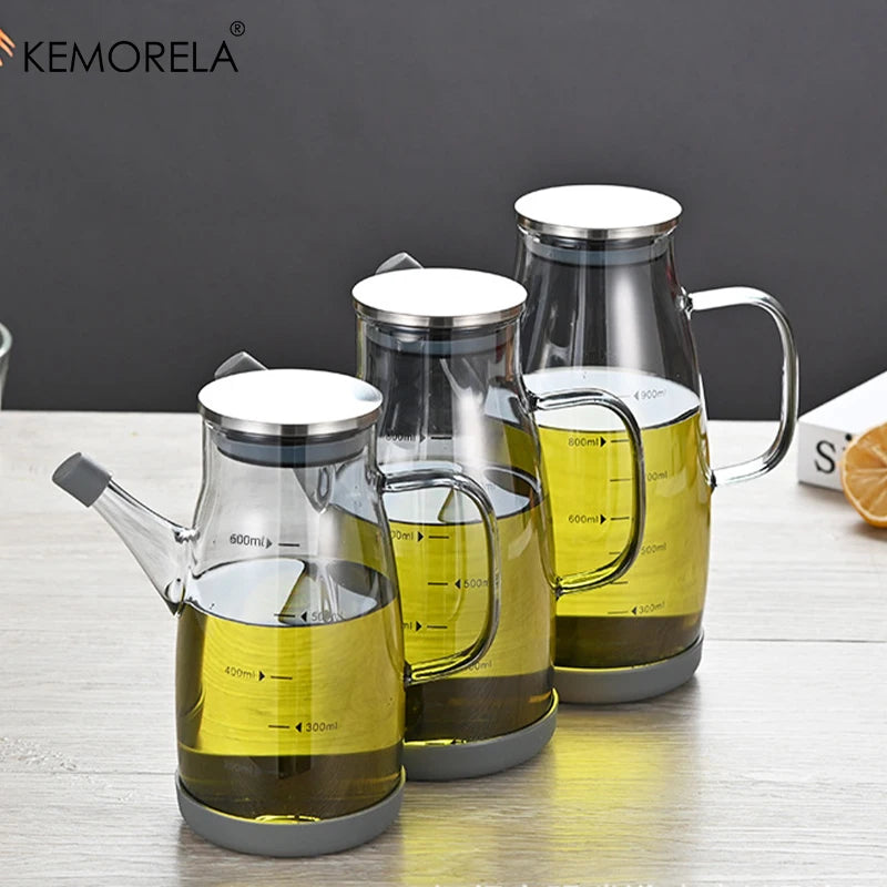 KEMORELA Glass Oil Bottle 600/800/1000ml – Anti-Leak Lid Glass Oil Dispenser Axl