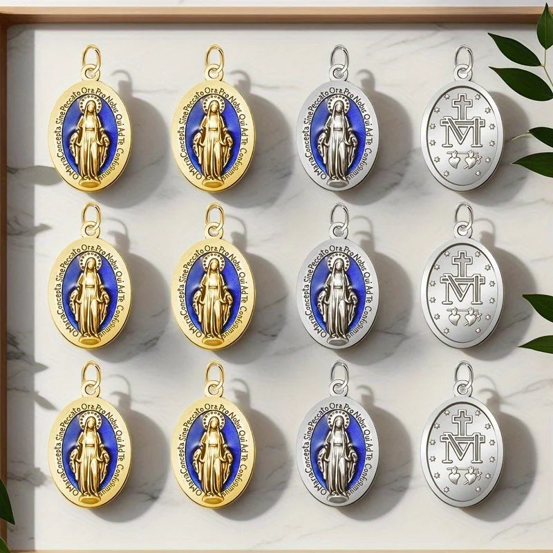 10-Pack Miracle Medal Catholic Madonna Pendant Charms with Loop Religious Pendant Charms Axl
