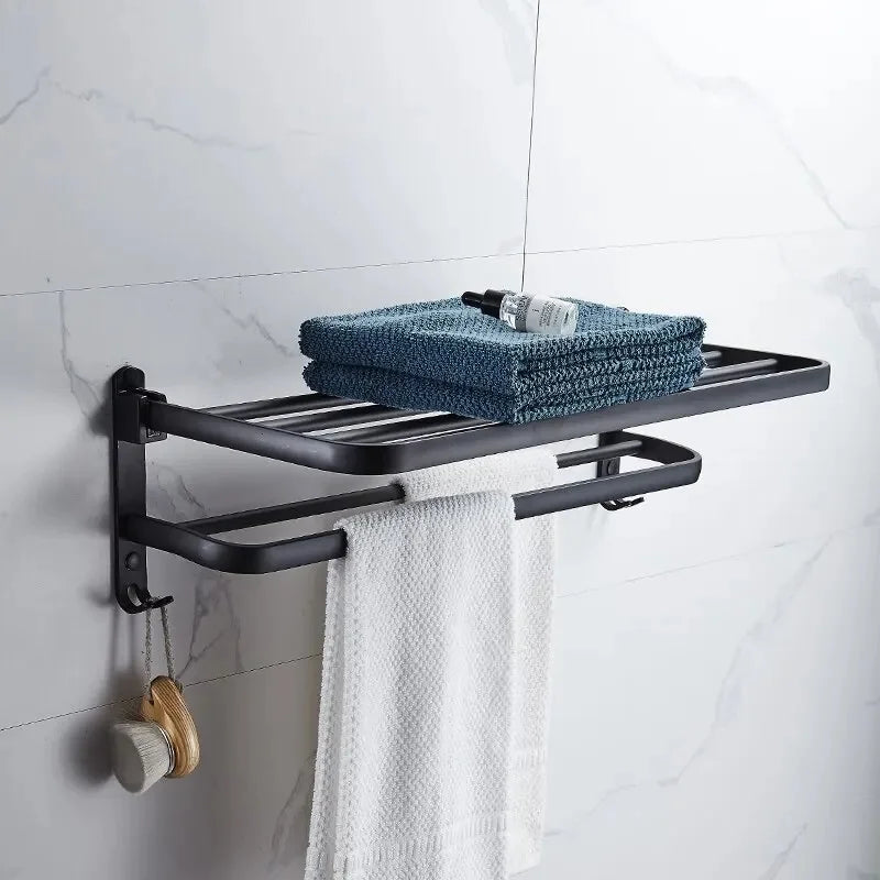 Matte Black Foldable Aluminum Towel Rack – 50cm Wall Mount Wall Towel Rack Axl