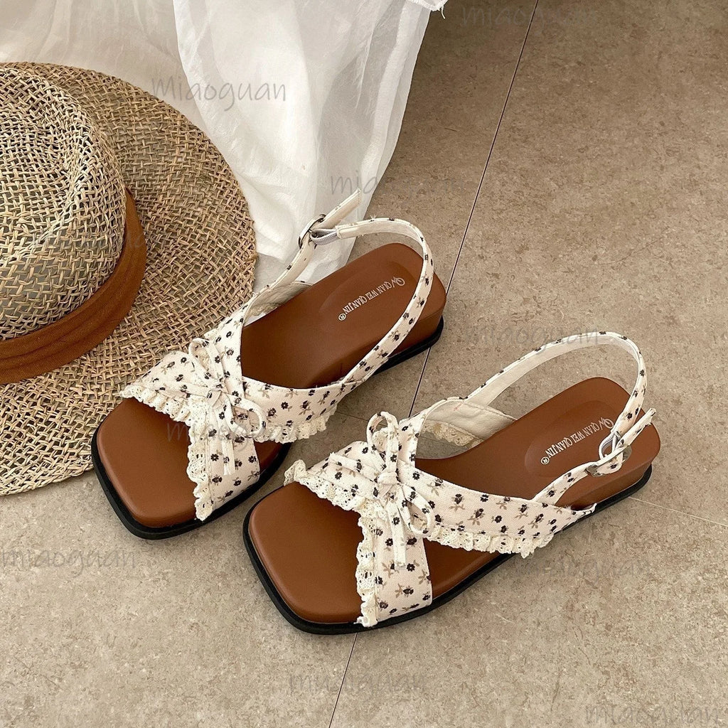 Women's Floral Wedge Sandals – Butterfly Knot Summer Slides Wedge Sandals Axl