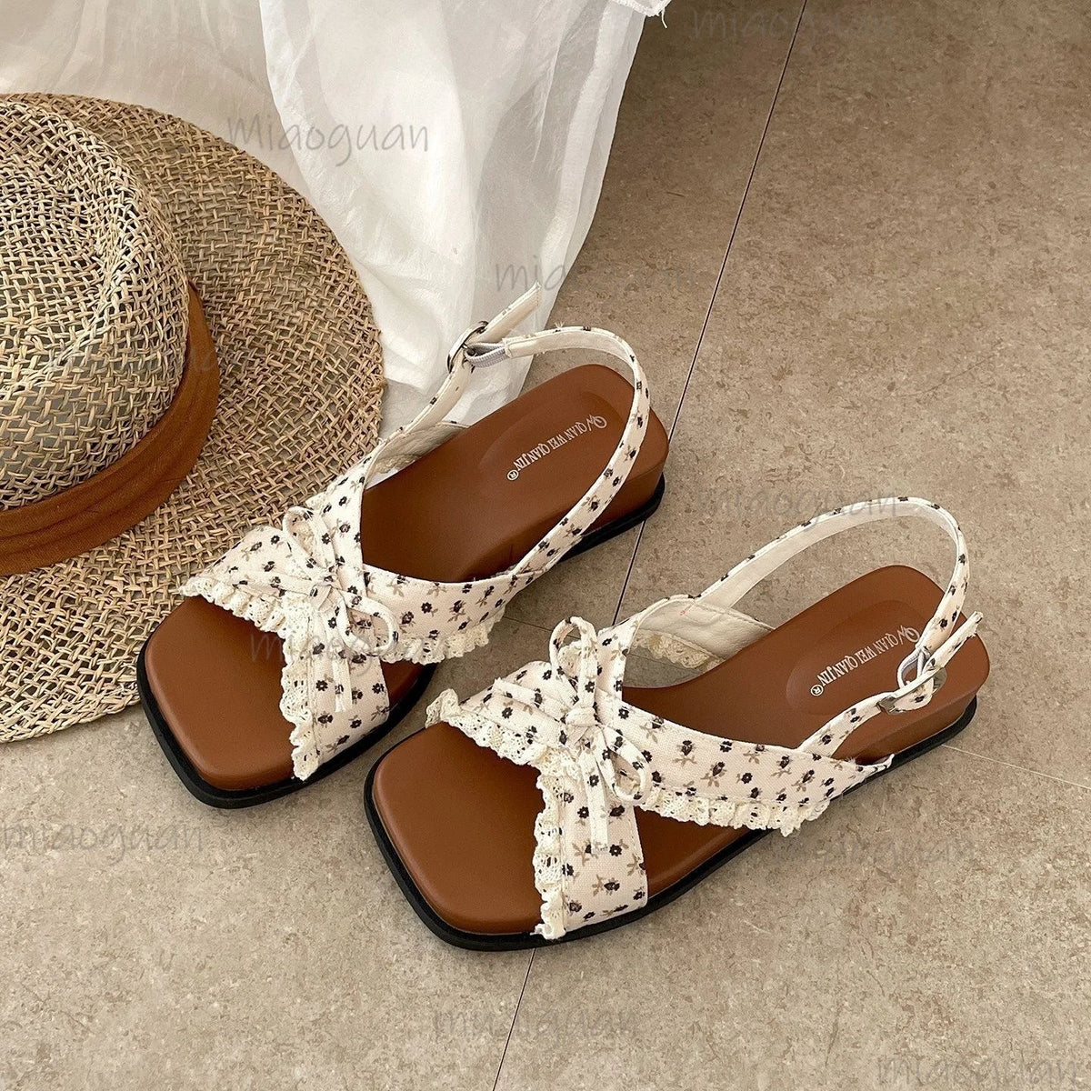 Women's Floral Wedge Sandals – Butterfly Knot Summer Slides Wedge Sandals Axl