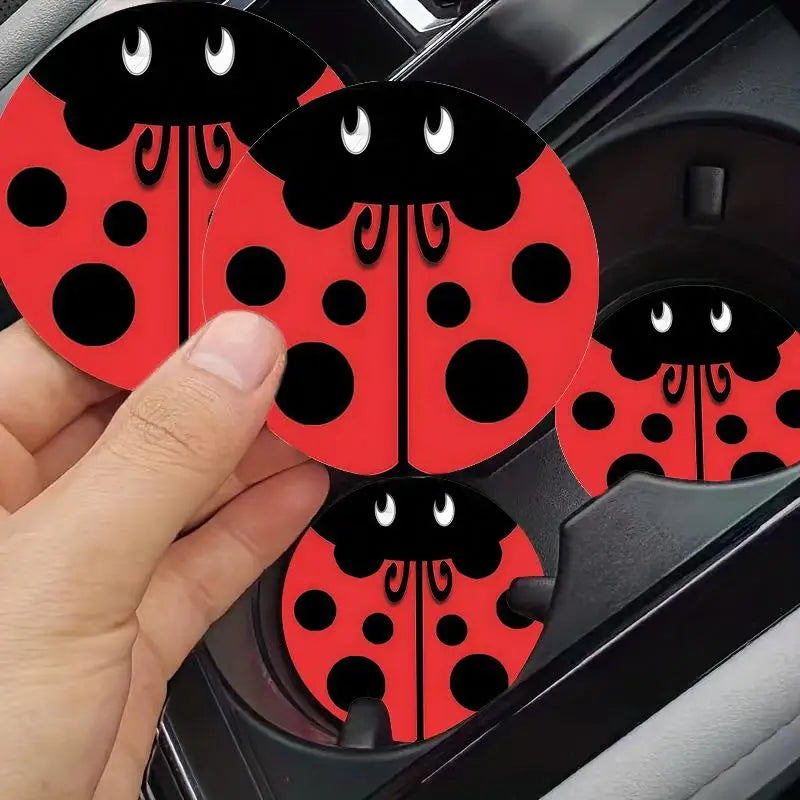 Ladybug Silicone Car Cup Coasters – Non-Slip Set of 2 Silicone Cup Coasters Axl