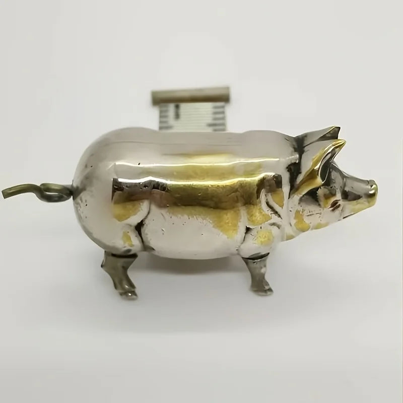 Antique Pig Mini Tape Measure – Vintage Metal Sewing & Craft Tool Novelty Tape Measure Axl