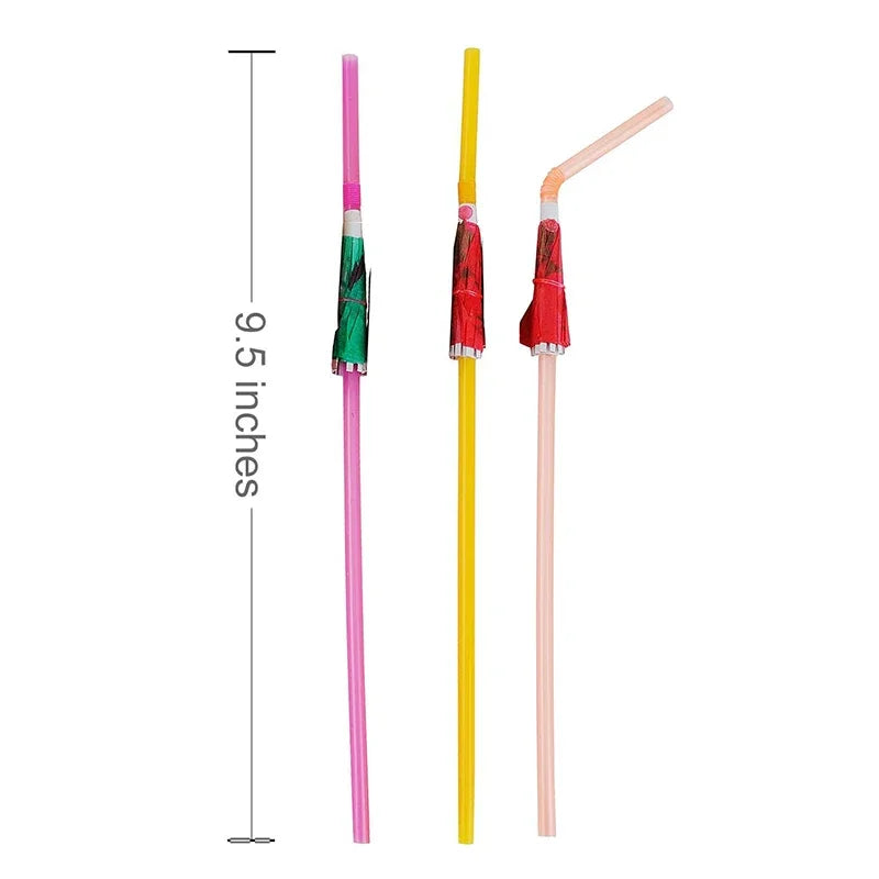 Cocktail Umbrella Straws – Fluorescent Hawaiian Party Decor Disposable Party Straws Axl
