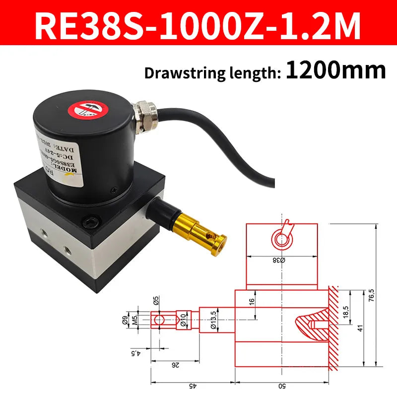 E38S Rope Pull Encoder 5-24V NPN 600/1000PPR Distance Sensor Rope Pull Encoder Axl 1000R-1200MM