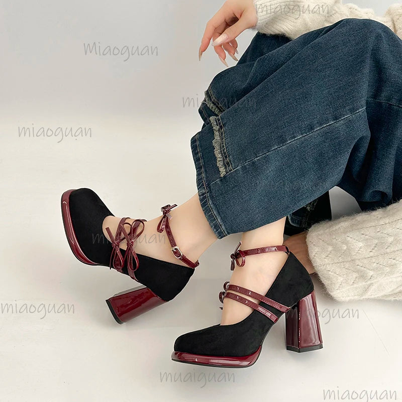 Women's Mary Jane Pumps – Butterfly-Knot Thick Block Heel Mary Jane Pumps Axl