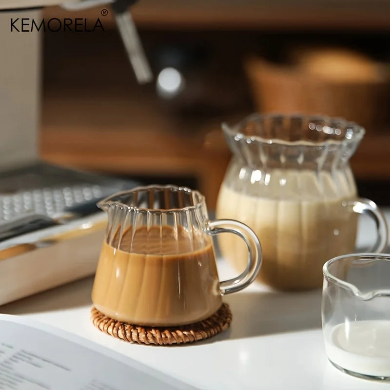 KEMORELA Retro Striped Glass Creamer Jar | Mini Coffee Cup Glass Creamer Jar Axl