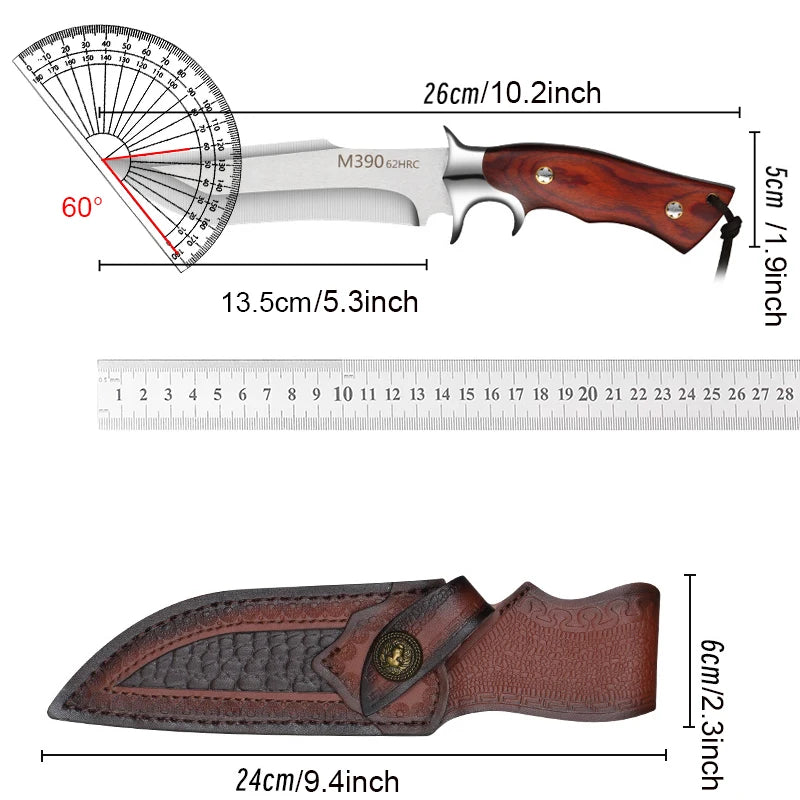 Fixed Blade Kitchen Knife – Wood Handle & Leather Sheath Fixed Blade Knife Axl