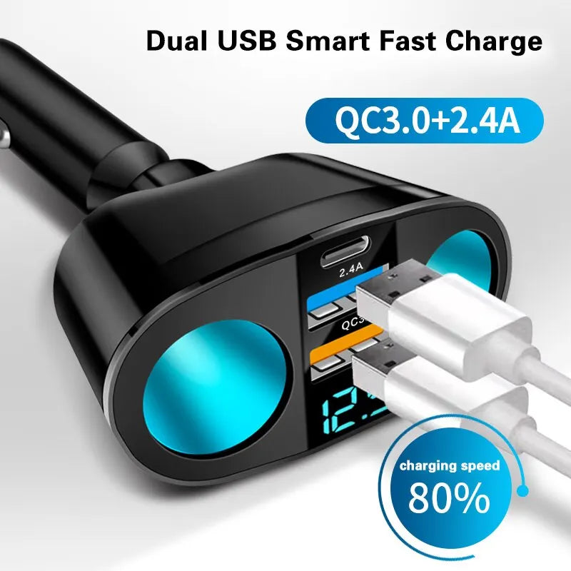 Dual-Port Car Charger Digital Display – QC3.0 & 2.4A 20W Car Charger Adapter Axl