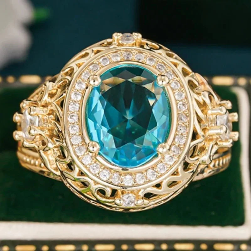 Huitan Blue Cubic Zirconia Engagement Ring | Luxury Wedding Band CZ Engagement Ring Axl T0966 9