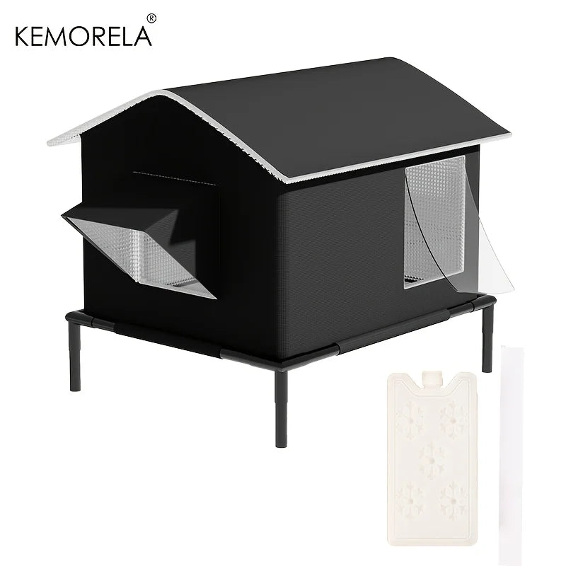 KEMORELA Elevated Pet House-Bed with Cooling Pads | Indoor/Outdoor Elevated Pet Bed Axl With Accessories