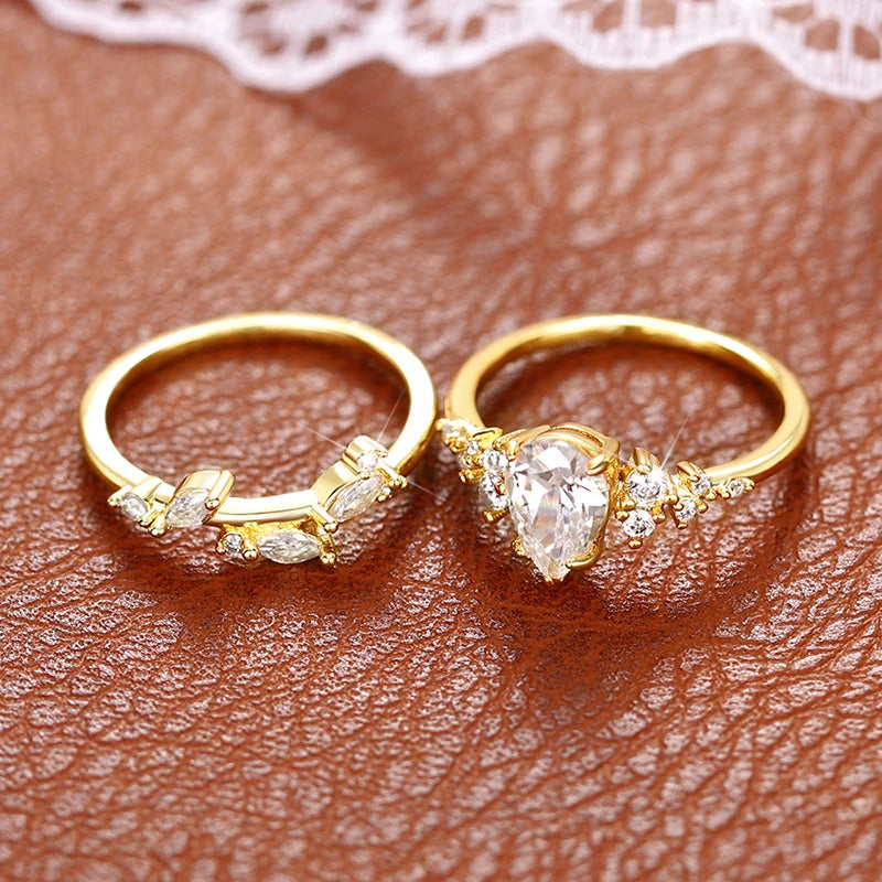 Huitan Bridal Ring Set – Waterdrop Cubic Zirconia | 2-Pc Set Bridal Ring Set Axl