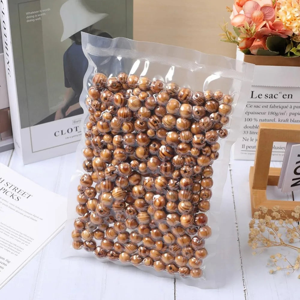 300Pcs Natural Wood Beads – 3 Sizes Round Wooden Spacer Beads Wooden Craft Beads Axl