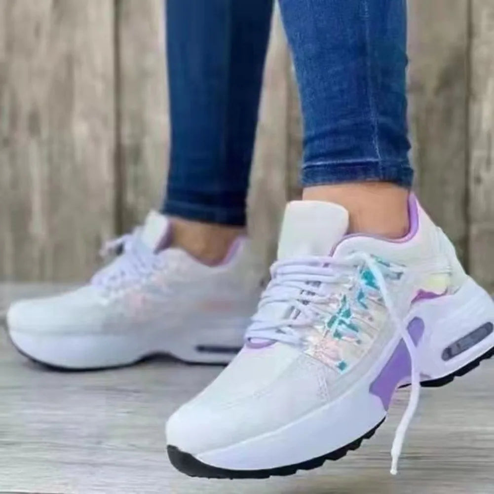 Women's Platform Mesh Sneakers – Lace-Up Casual Running Shoes Platform Sneakers Axl white purple 38
