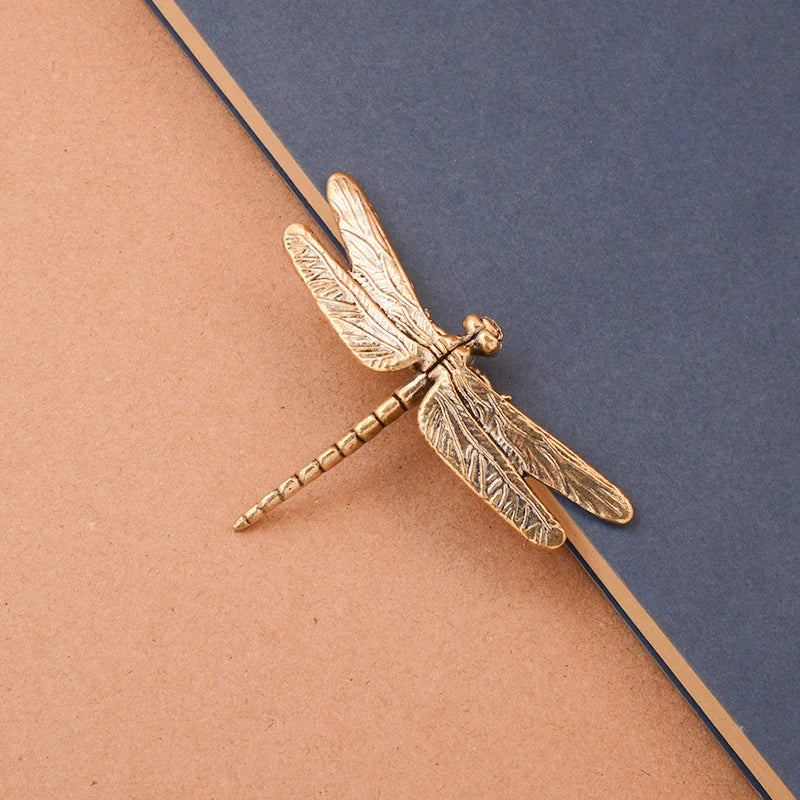 Vintage Brass Dragonfly Ornament – Mini Feng Shui Desk Decor Miniature Figurine Axl
