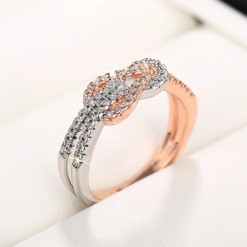 Huitan Two-Tone Twisty Knot CZ Ring – Women's Wedding Band Fashion Ring Axl
