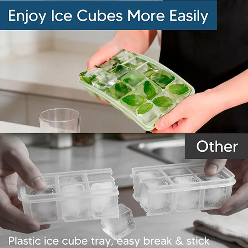 3-Pack Silicone Ice Cube Trays with Lids – 15 Grid Freezer Molds Silicone Ice Tray Axl