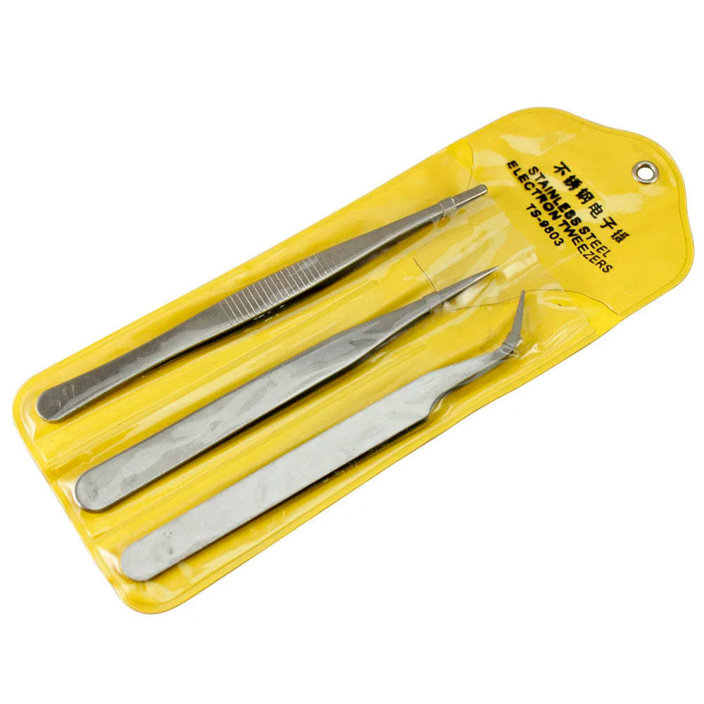 3-Piece Stainless Steel Precision Tweezers Set – Electronics Repair Precision Tweezers Set Axl Set