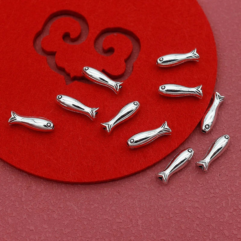 10Pcs Gold Fish Spacer Beads – Stainless Steel DIY Charms Jewelry Spacer Beads Axl Silver