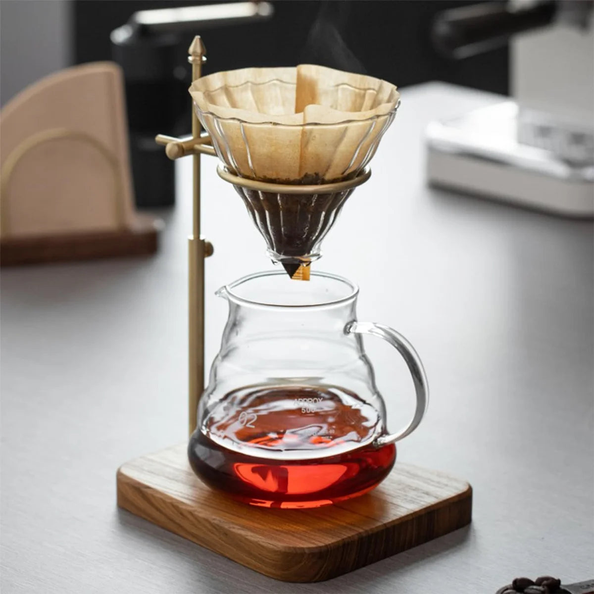 Pure Copper Pour Over Coffee Stand – Height Adjustable Walnut Base Pour Over Coffee Stand Axl