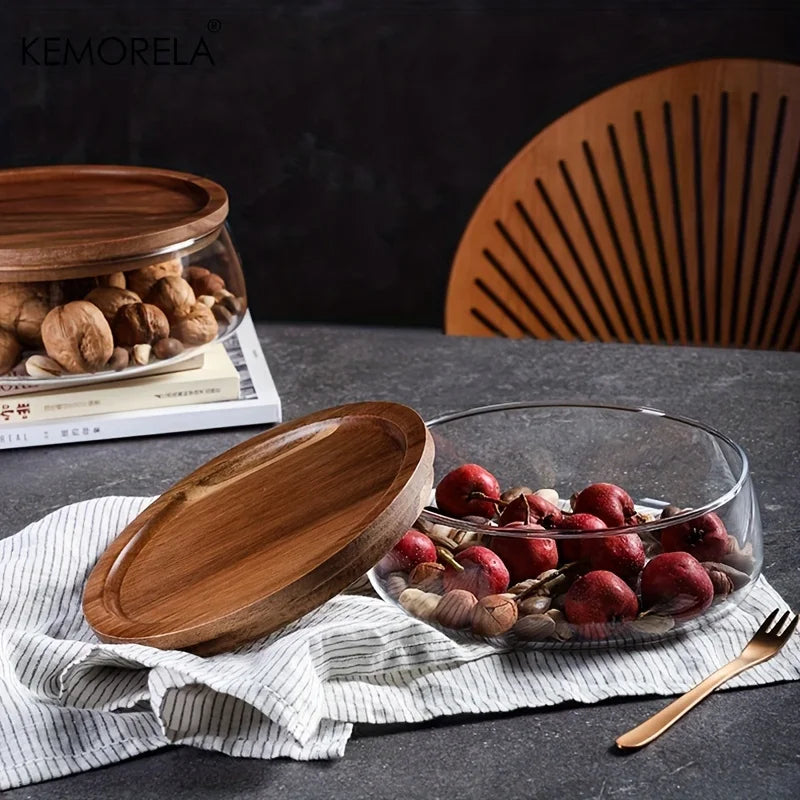 KEMORELA Glass Storage Jar with Wooden Lid | Kitchen Organizer Glass Storage Jar Axl