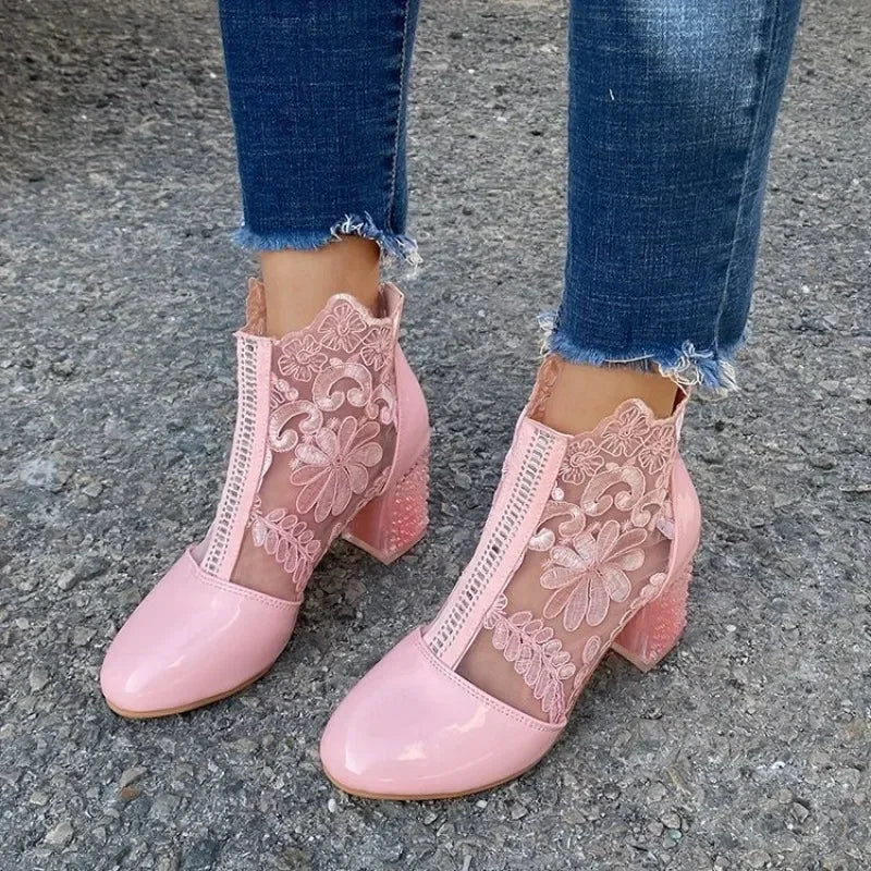 Women's Retro Embroidered Ankle Boots – Platform Block Heel Embroidered Ankle Boots Axl