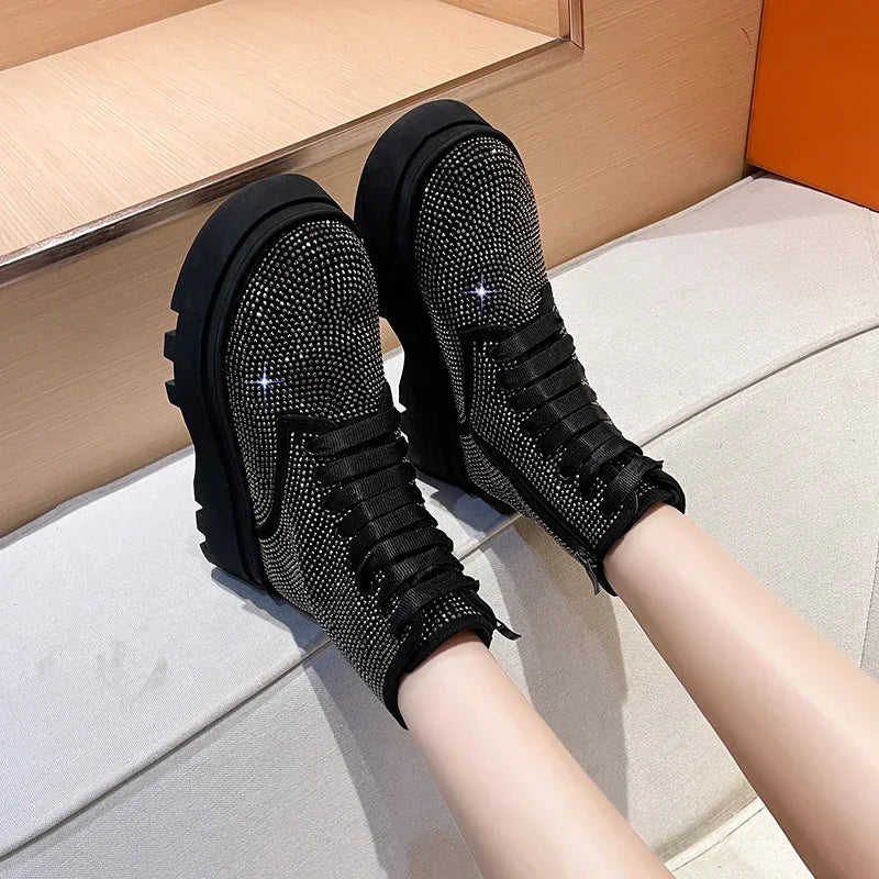 Women's Rhinestone Crystal Platform Ankle Boots | Winter Bling Platform Ankle Boots Axl