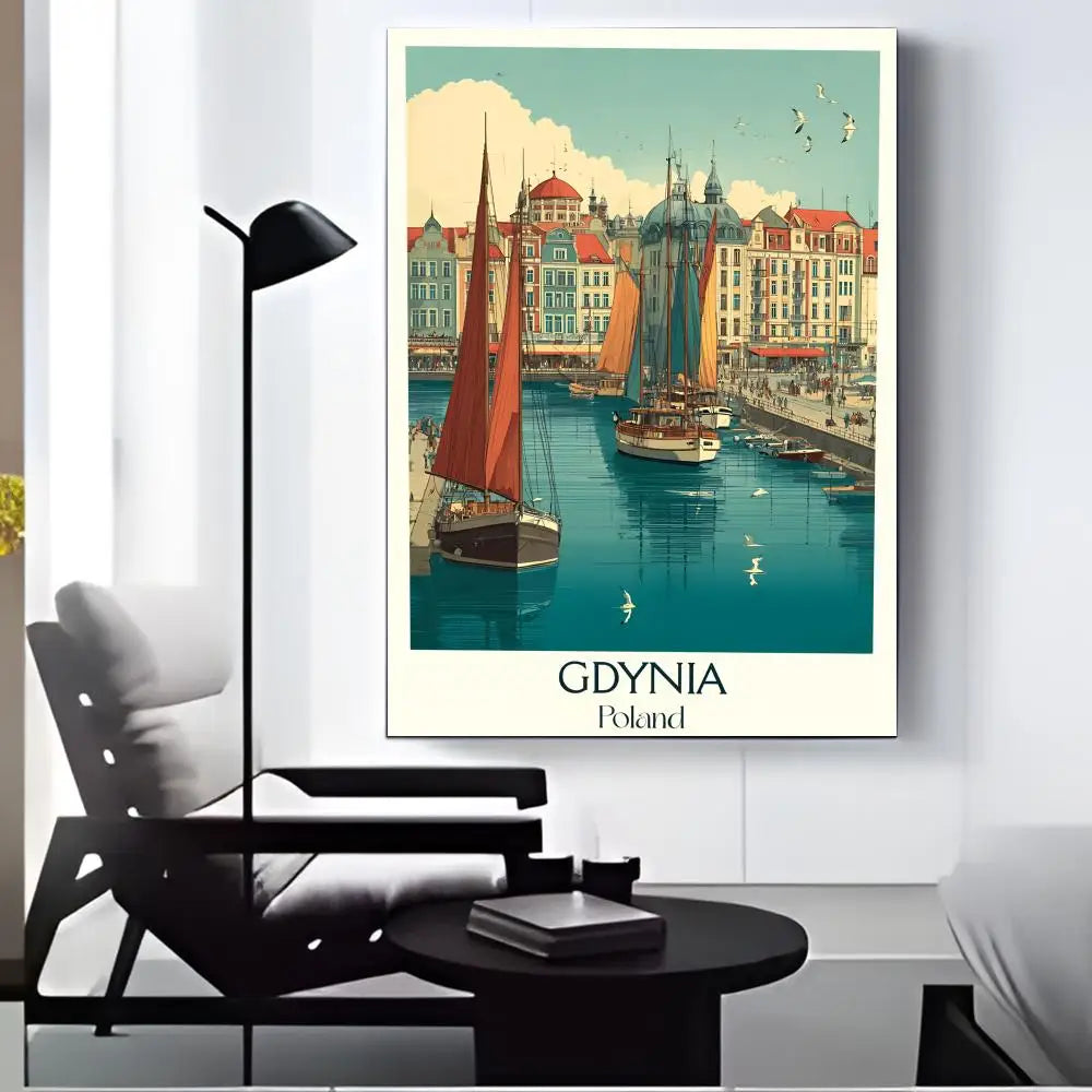 Vintage Poland City HD Canvas Wall Art – Unframed Poster Canvas Wall Art Axl Black7 40X50cmFrameless
