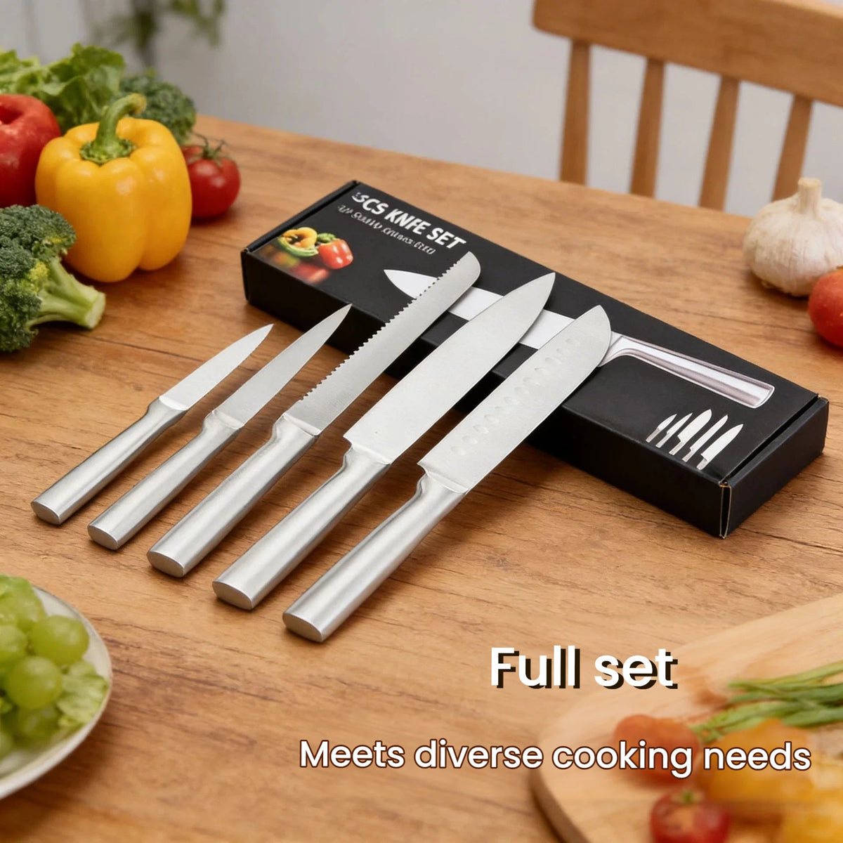 5-Piece Hollow Handle Stainless Steel Chef Knife Set Kitchen Knife Set Axl