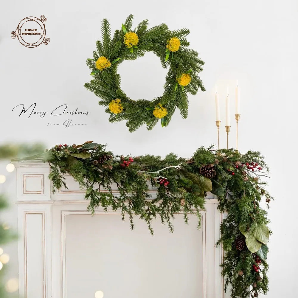 Artificial Spruce Wreath – Yellow Dandelion Farmhouse Décor Artificial Floral Wreath Axl