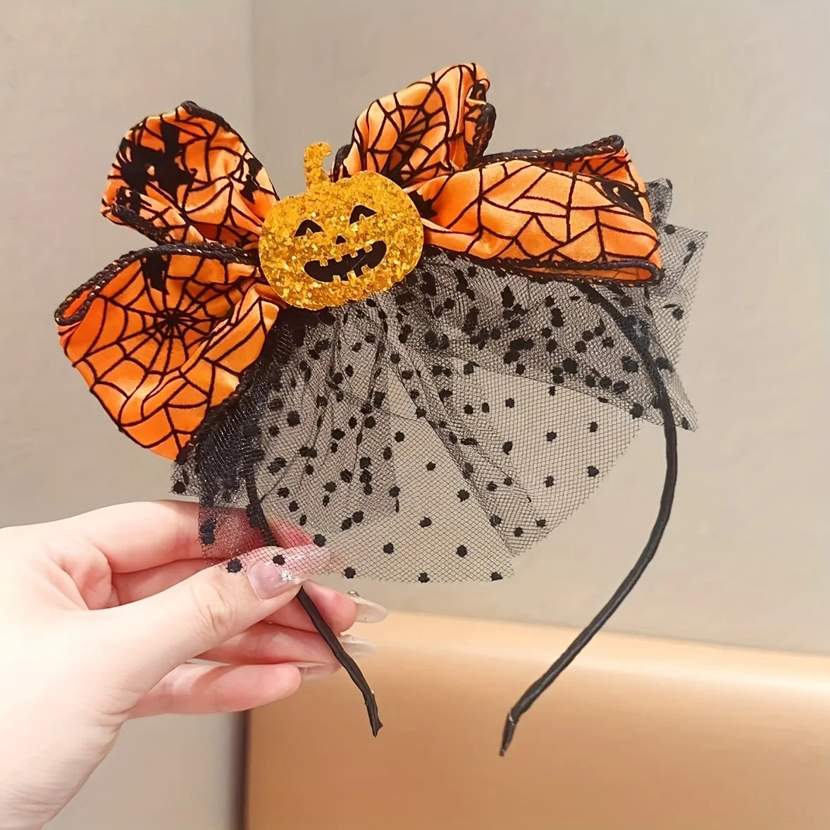 Halloween Pumpkin Headband | Orange Spider Web Bow Costume Halloween Costume Headband Axl
