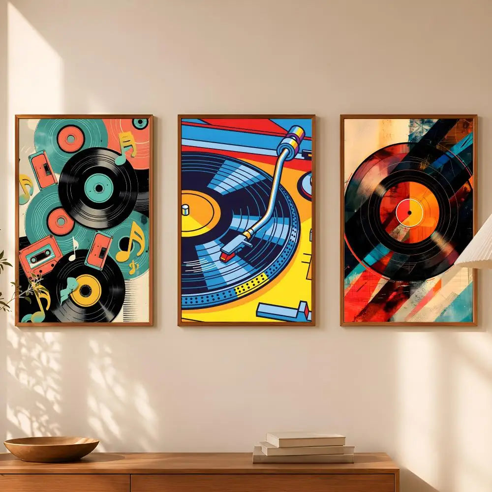 Colorful Record Player HD PVC Self-Stick Wall Art Poster Wall Art Poster Axl