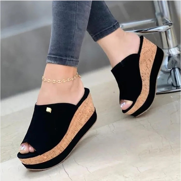 Women's Wedge Platform Sandals – Retro Peep Toe Slip-On Slides Wedge Platform Sandals Axl black 42