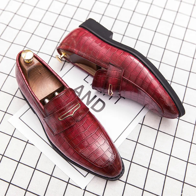 Men's Slip-On Dress Loafers – Classic Formal Wedding Shoes Men's Dress Loafers Axl Red 46