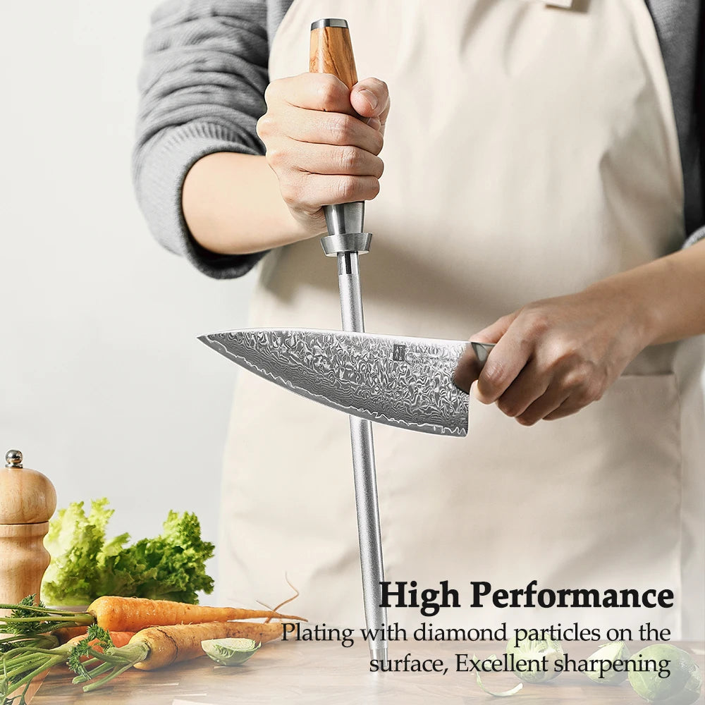XINZUO Diamond Knife Sharpening Rod | Olive Wood Handle Knife Sharpening Rod Axl