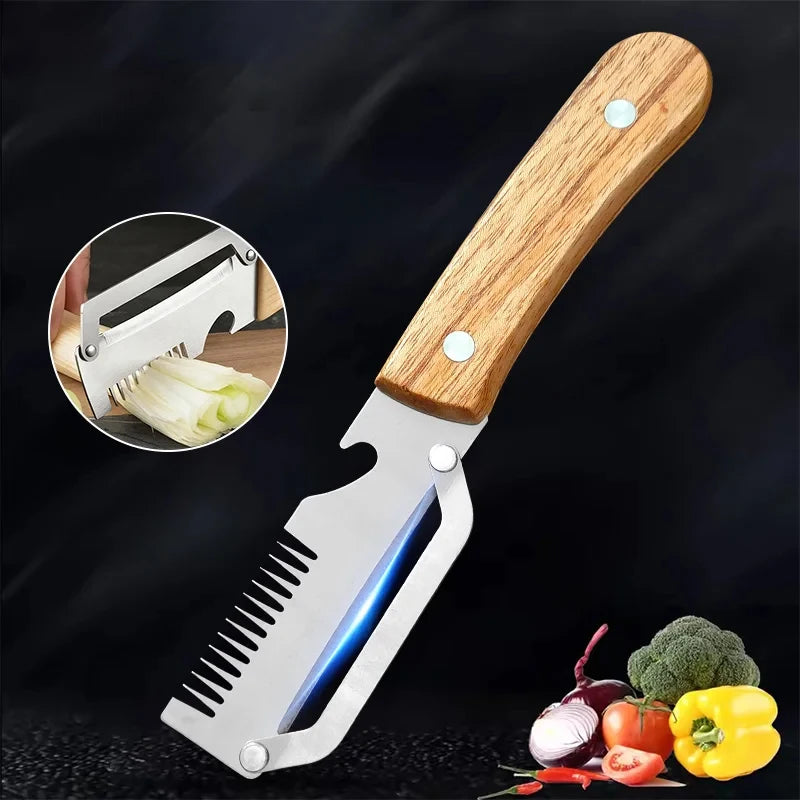 3-in-1 Stainless Steel Vegetable Peeler with Wooden Handle Vegetable Peeler Axl