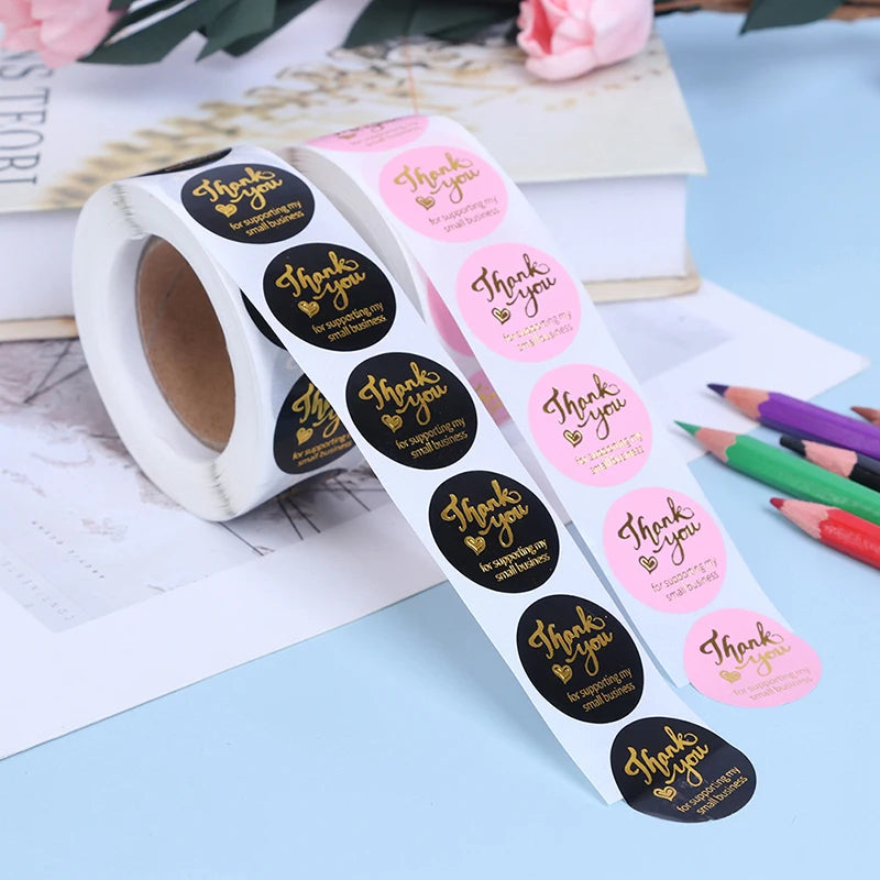 500 Round Thank You Stickers – Hot Stamp Pink & Black Labels Round Label Stickers Axl