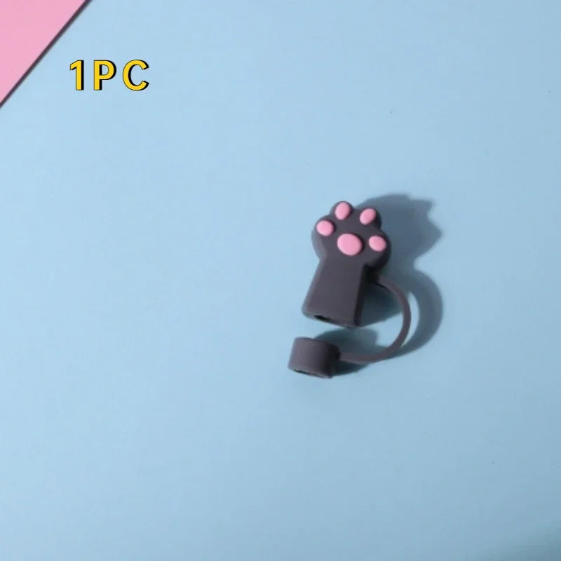 Cute Cat Claw Straw Covers – Dustproof Drink Topper 1/3 Pcs Straw Cover Axl gray-1pc