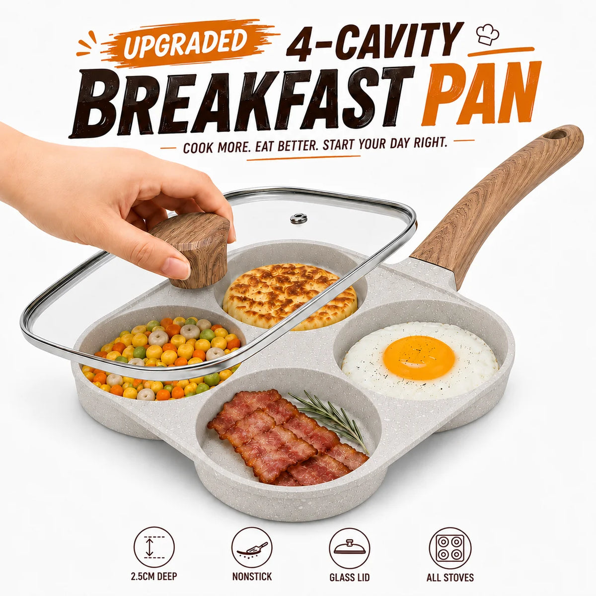 4-Cup Nonstick Omelet Pan with Glass Lid | Gas & Induction Nonstick Omelet Pan Axl