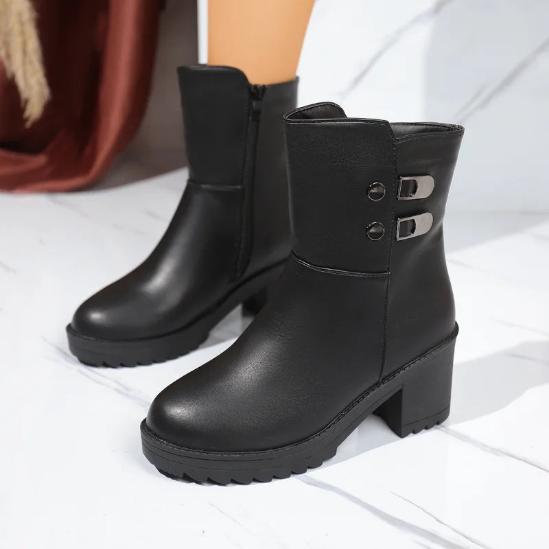 UXST Women's Ankle Boots – Square Heel Side Zipper Platform Women's Ankle Boots Axl