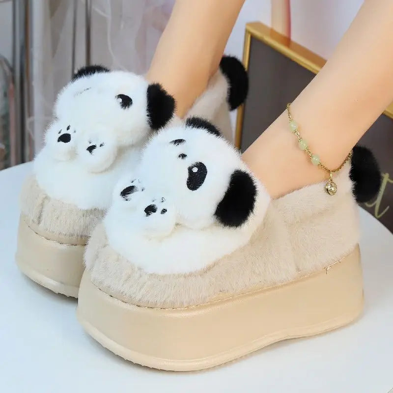 Lorilury Panda Faux Fur Slippers – Cozy Winter Slides Women Faux Fur Slippers Axl Coffee loafer 40-41
