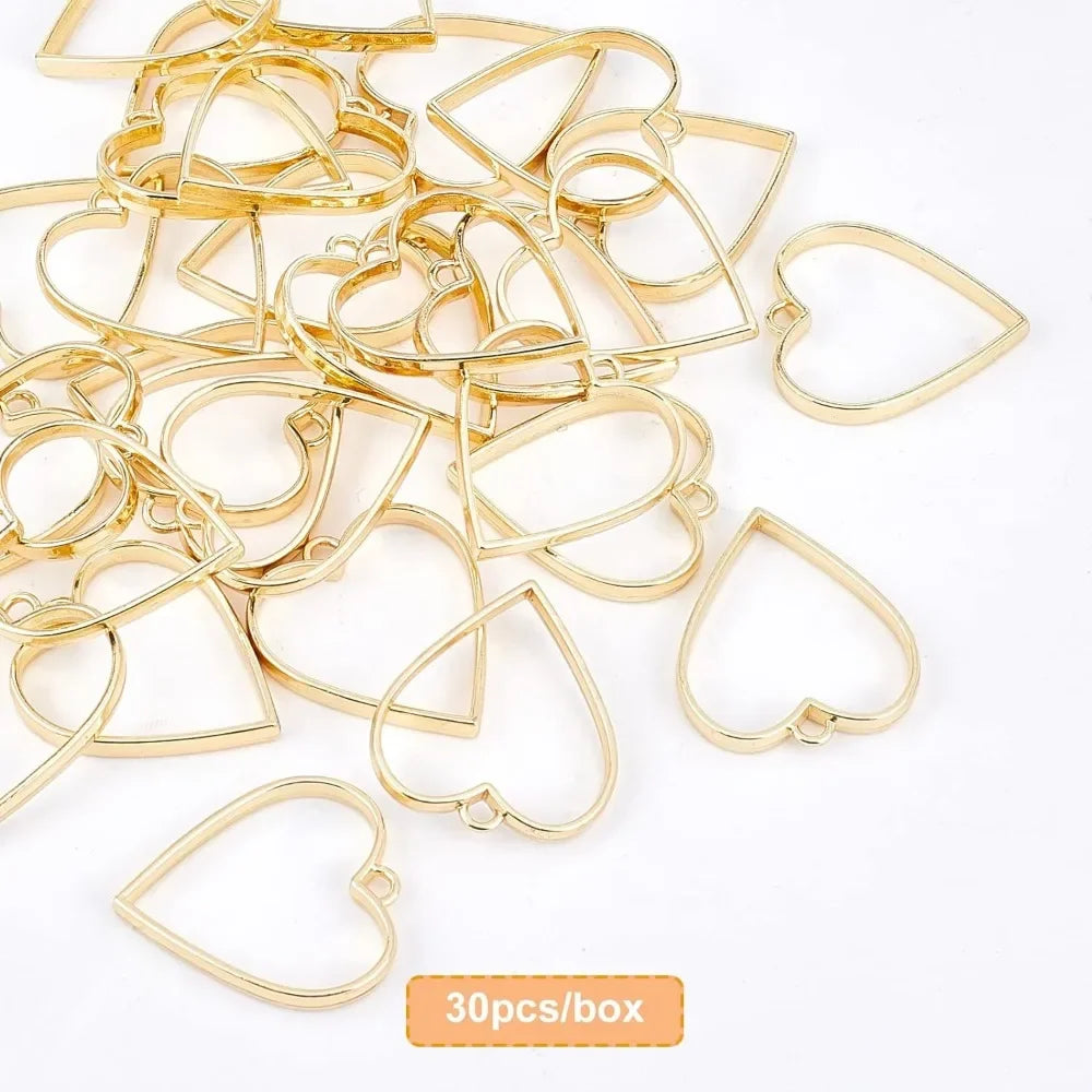 30pcs Heart Open Back Bezel Pendants – Zinc Alloy Resin Frames Jewelry Bezel Charms Axl