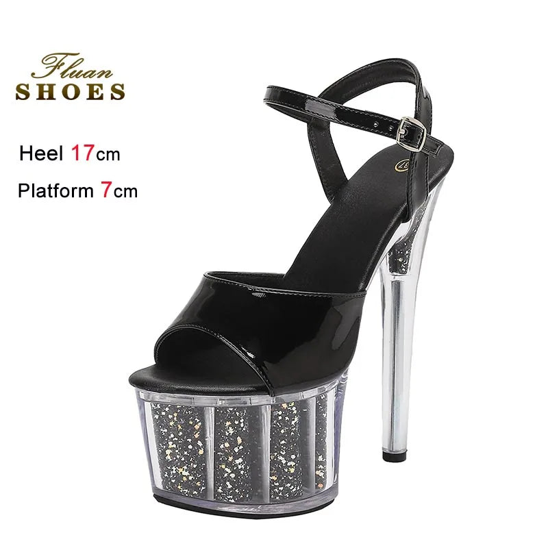 Women's Clear Crystal Stiletto Platform Sandals 17cm Heel Platform Stiletto Sandals Axl Heels 17CM-1 35