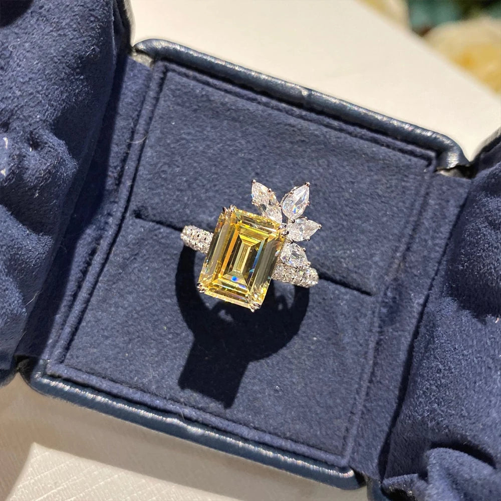 Huitan Yellow CZ Geometric Square Ring – Women's Wedding Jewelry CZ Fashion Ring Axl