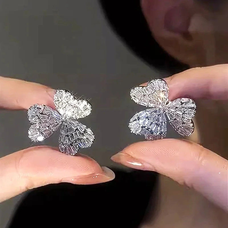 Huitan Triple Heart Stud Earrings – CZ Fashion Jewelry for Women Stud Earrings Axl