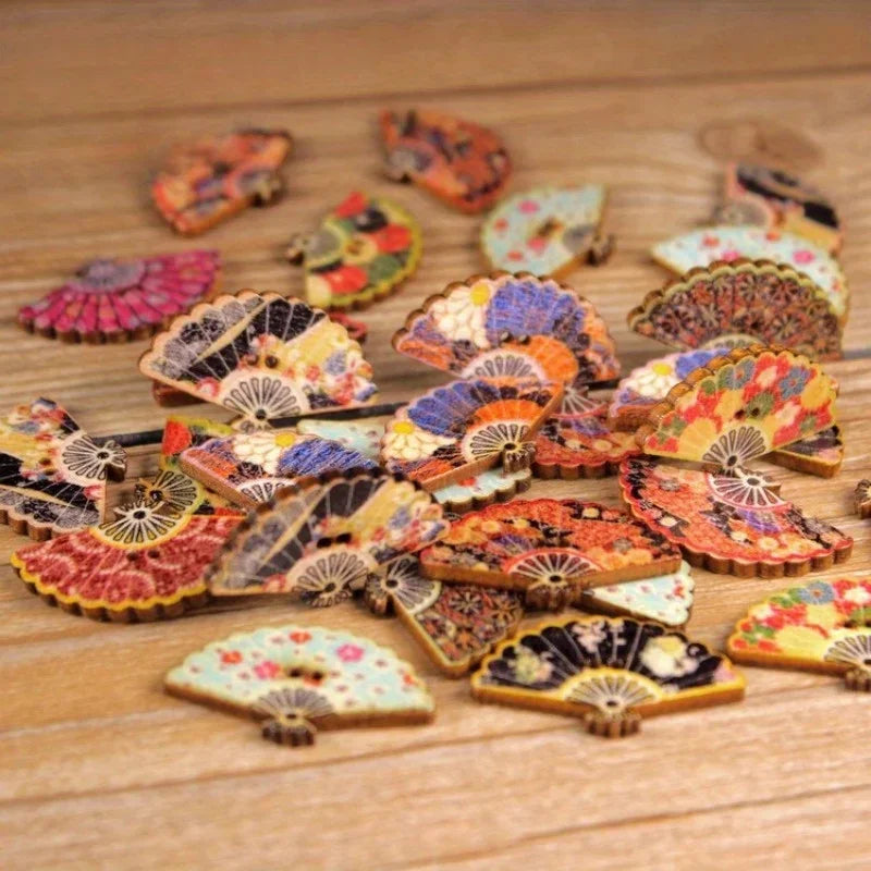10 Pcs Painted Fan Wooden Pendants | Retro DIY Craft Ornaments Wooden Craft Pendants Axl 10pcs