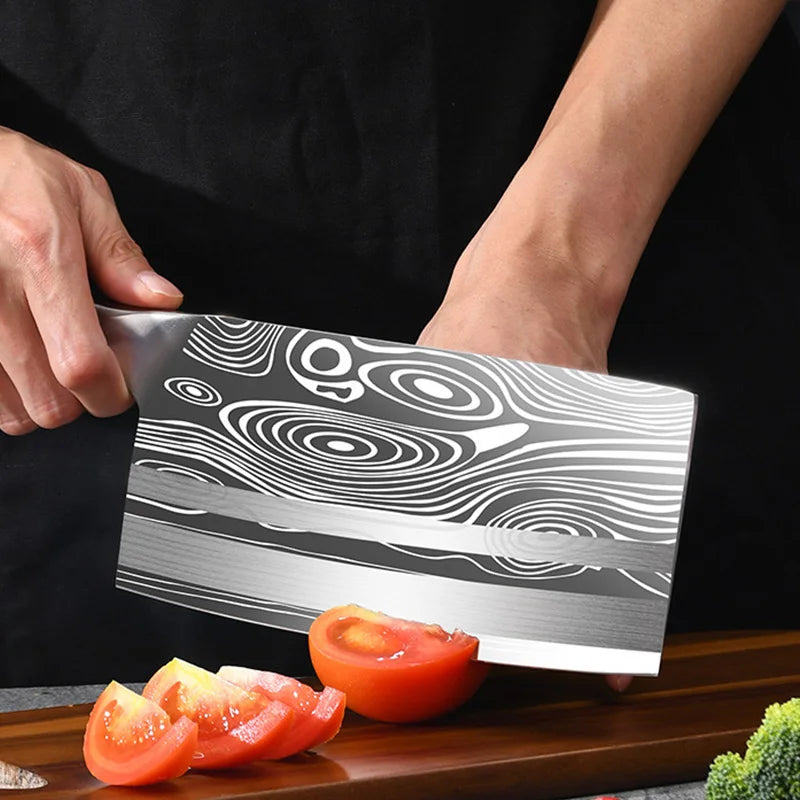 InLeung Damascus Cleaver Knife – Sharp Wood Handle Chef Knife Kitchen Cleaver Knife Axl